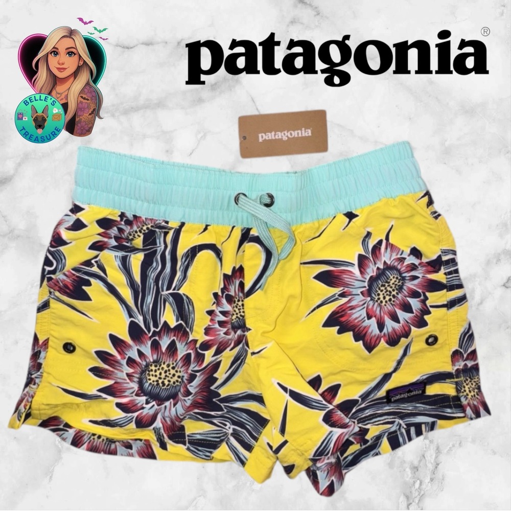 Patagonia Swim Shorts Girl's Medium Costa Rica Floral Yellow Kids Baggies Trunks